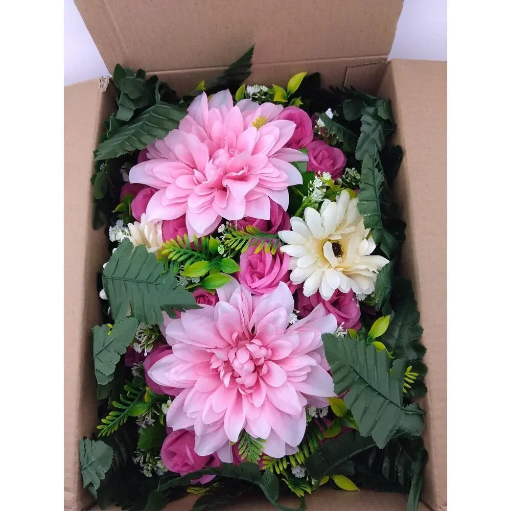 Lodou Artificial Cemetery Flower Saddles for Graves,Outdoor Dark Pink Rose